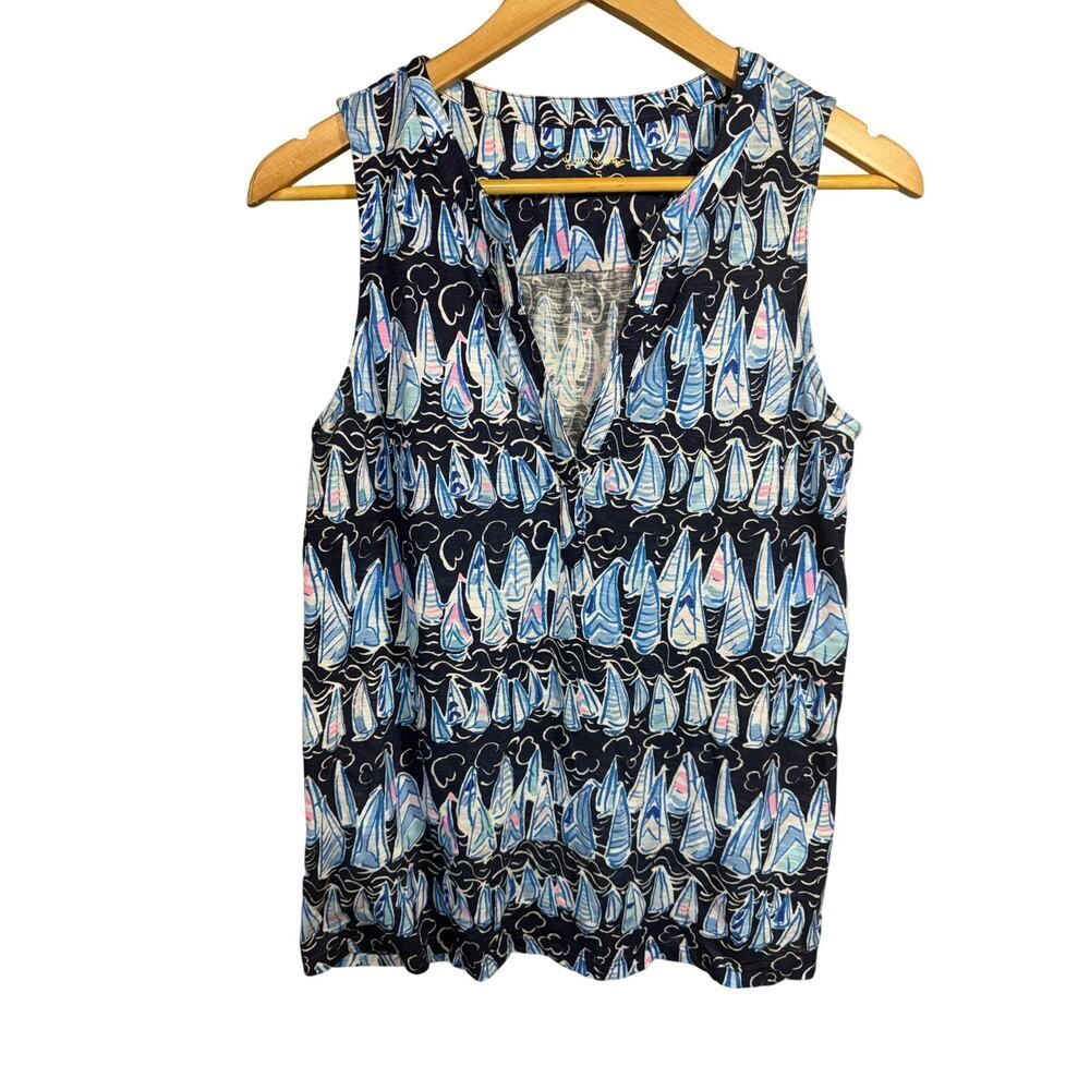 LILLY PULITZER Women's Dev Low Tide Sails and Stripes Tank Top Blue Size Small